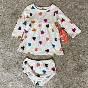 Heart print long sleeve dress set